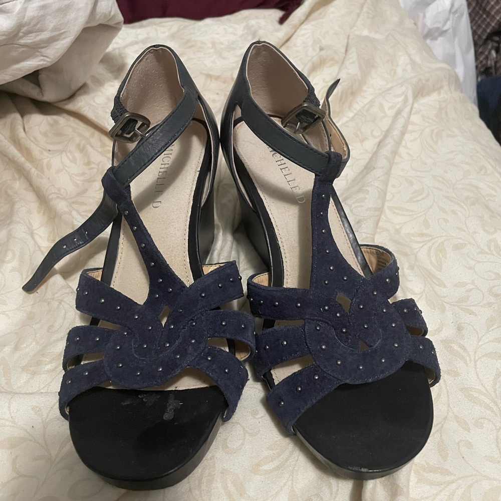 Blue Suede Studded Women's Wedges